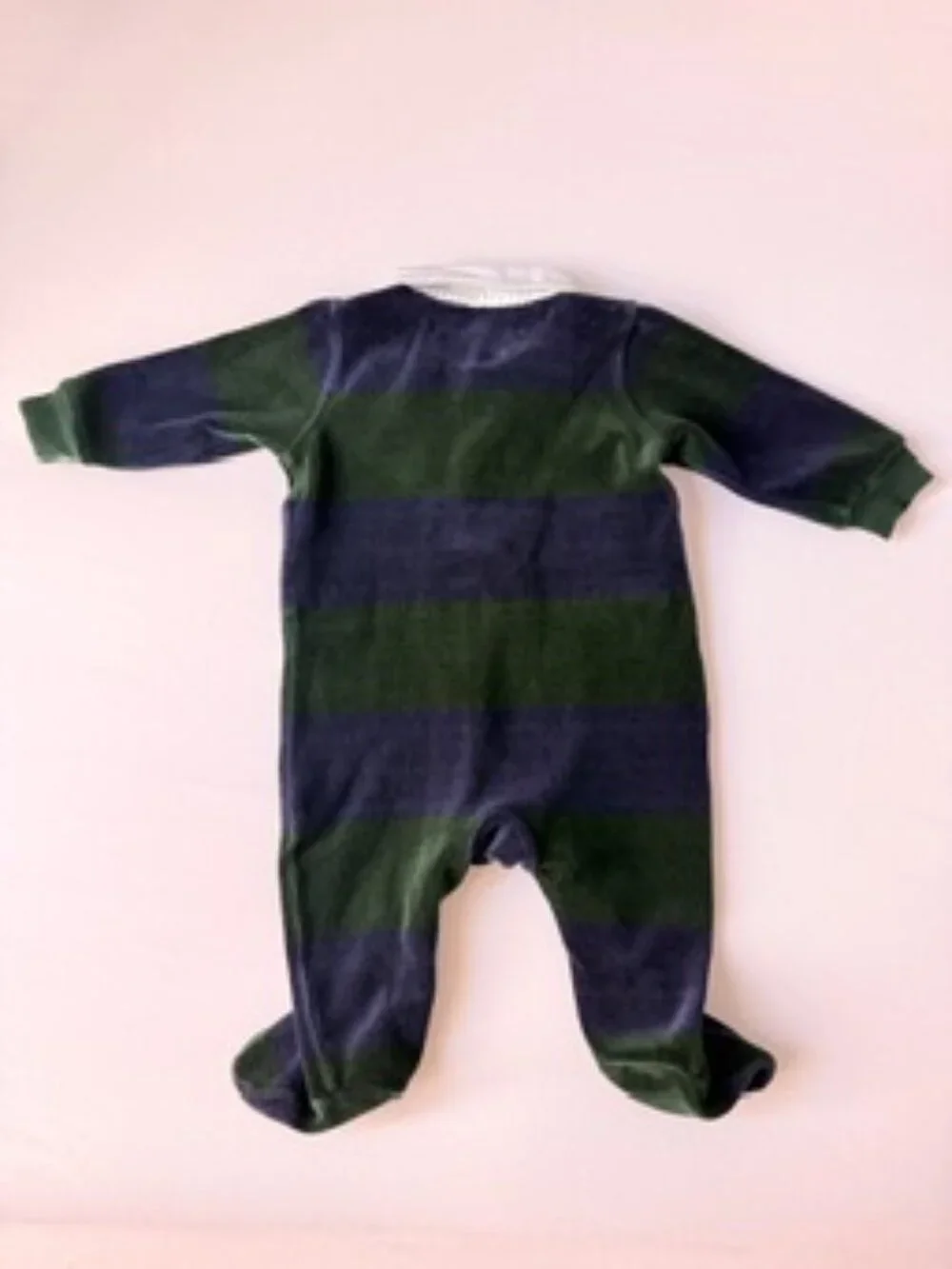 VINTAGE Ralph Lauren Baby Boy Polo Onsie 6M Navy Green Striped Footed One Piece
